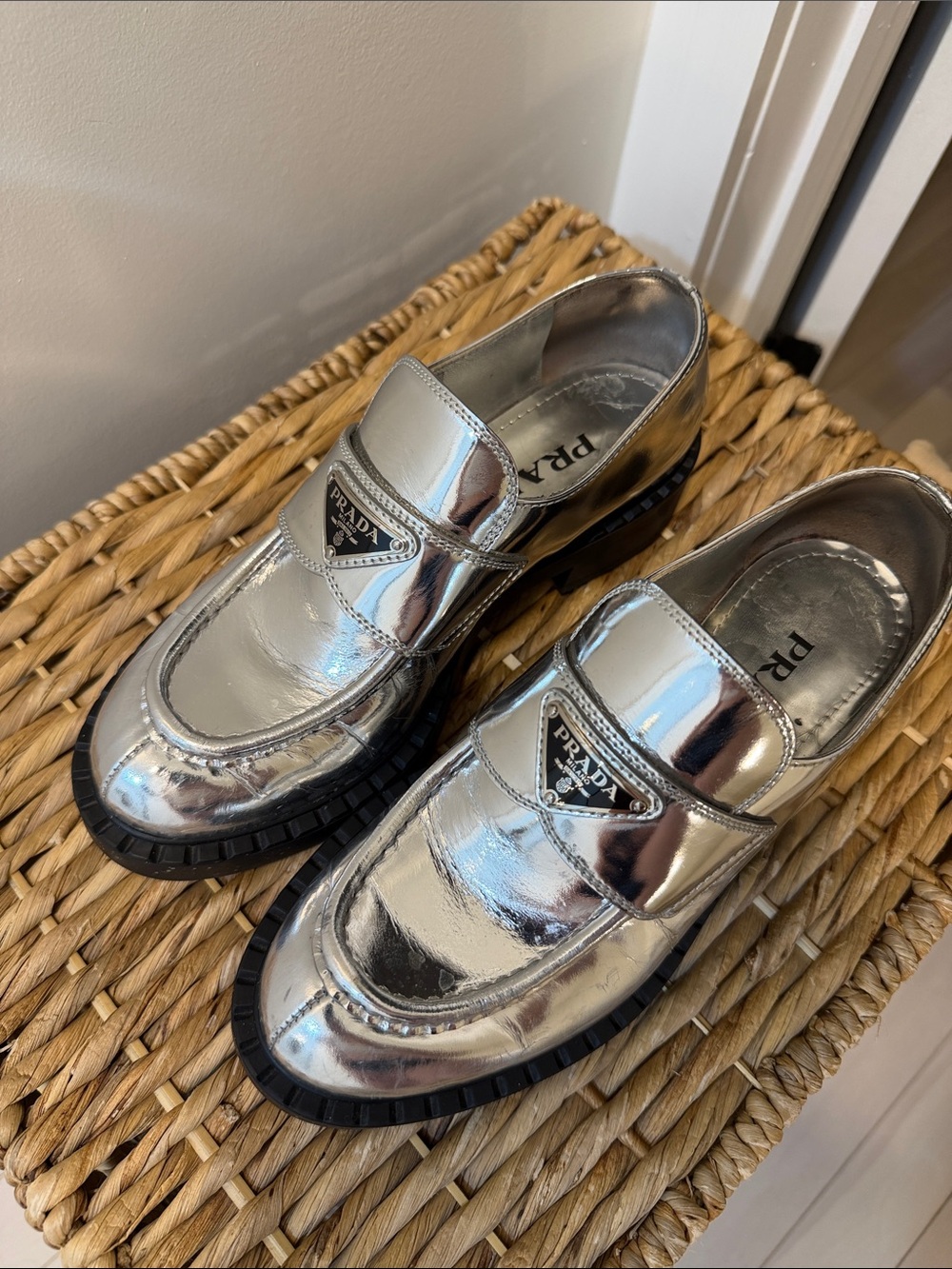 Prada Silver Metallic Platform Loafers - Picture 2 of 6
